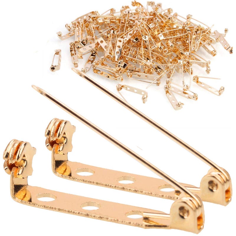 STARVAST 200 Pcs Gold Tone Brooch Pin Backs Clasp 1 Inch Bar Pins Findings 3 Holes Safety Pins for Badge Insignia, Citation Bars, Making Corsage, Name Tags, Toy Pins and Jewelry Making - Image 1